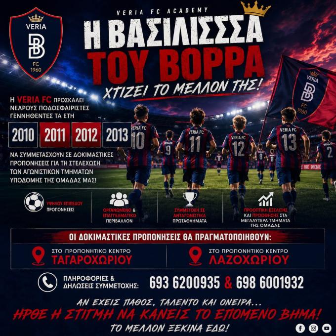 VERIA FC: Η "Βασίλισσα του Βορρά" χτίζει το μέλλον της και αναζητά νέα ταλέντα!