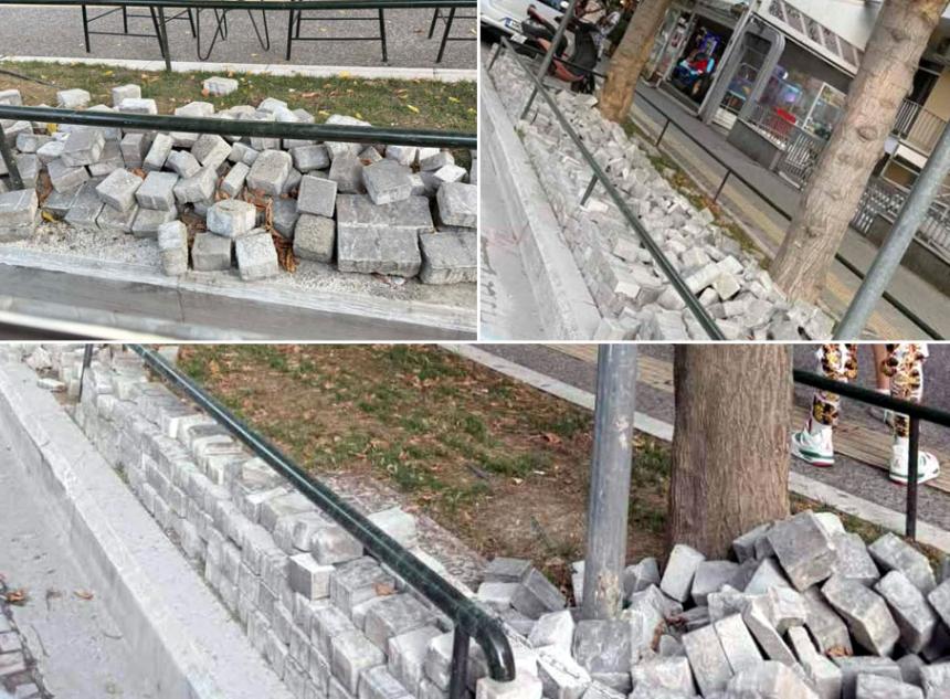 Εικόνα εγκατάλειψης στην οδό Ελιάς: Ένας μήνας με μπάζα στα παρτέρια αλλά κανένας αρμόδιος δεν "συγκινείται"